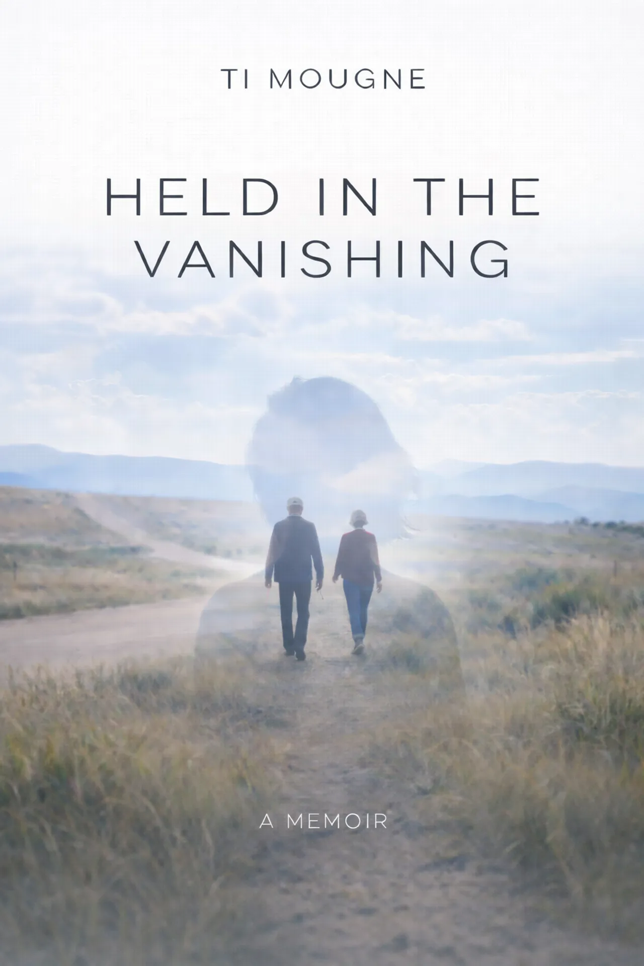 The cover of Held in the Vanishing — two figures walking a path into the mist.